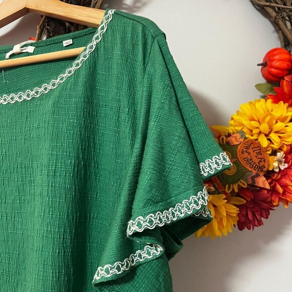 Max Studio Womens Plus Flutter Sleeve Woven Blouse Top Sz 2X in Green - Picture 2 of 9